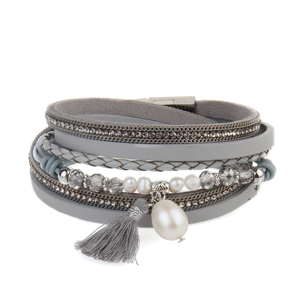 Amanda Sandstone Bracelet Stack | Neutral Layering Bracelets | Vegan  Leather Braid | Sandstone Crystal and Gold Beads